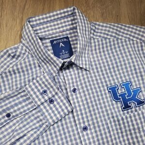 University Of Kentucky Wildcats Antigua Button Down Plaid Dress Shirt Size M